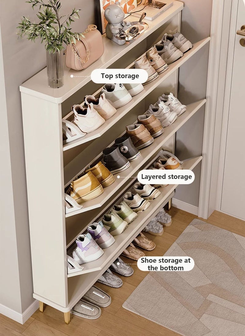 Sharpdo Shoe Cabinet With 3 Flip Drawers 80cm, Ultra-Thin Wooden FreeStanding Shoe, Flip-Top Ultra-Thin Shoe Cabinet, Saves Space 80*17*118CM - Image 1