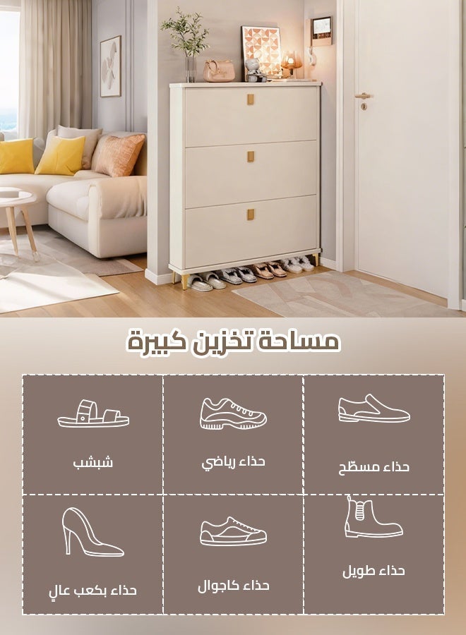 Sharpdo Shoe Cabinet With 3 Flip Drawers 80cm, Ultra-Thin Wooden FreeStanding Shoe, Flip-Top Ultra-Thin Shoe Cabinet, Saves Space 80*17*118CM - Image 3