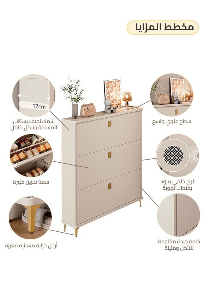 Sharpdo Shoe Cabinet With 3 Flip Drawers 80cm, Ultra-Thin Wooden FreeStanding Shoe, Flip-Top Ultra-Thin Shoe Cabinet, Saves Space 80*17*118CM - Image 2