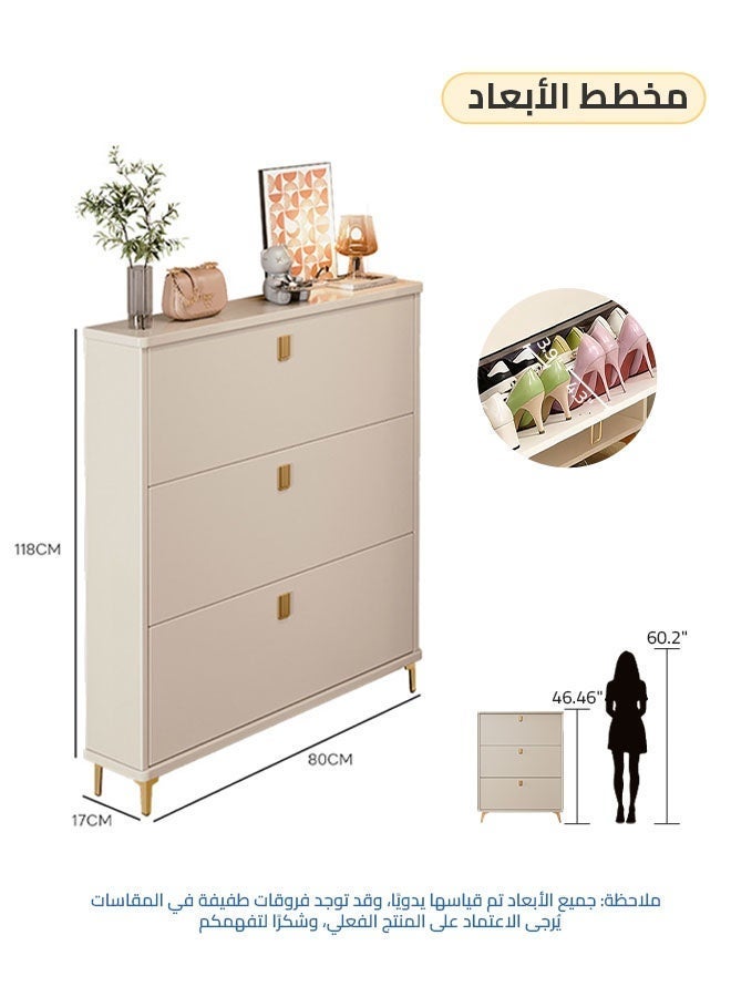Sharpdo Shoe Cabinet With 3 Flip Drawers 80cm, Ultra-Thin Wooden FreeStanding Shoe, Flip-Top Ultra-Thin Shoe Cabinet, Saves Space 80*17*118CM - Image 5