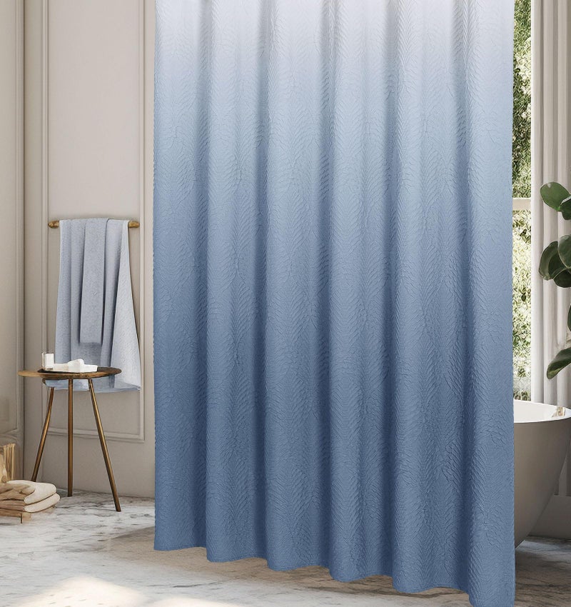 Gibelle Ombre Blue Shower Curtain for Bathroom, 3D Embossed Textured Fabric Shower Curtain, Modern Farmhouse Chic Soft Cloth Shower Curtain Set with Hooks, 72x72 - Image 2