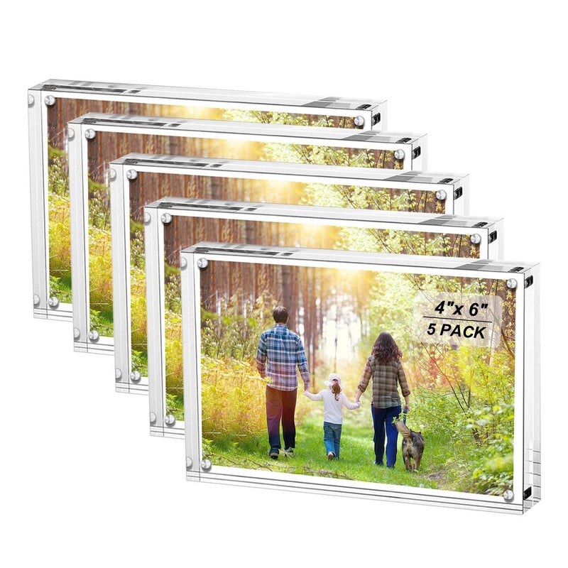 Boxalls 4x6 Inches Acrylic Picture Frames 5 Pack Desktop Frameless Photo Frames with Magnetic Double Sided Transparent 5 Pack