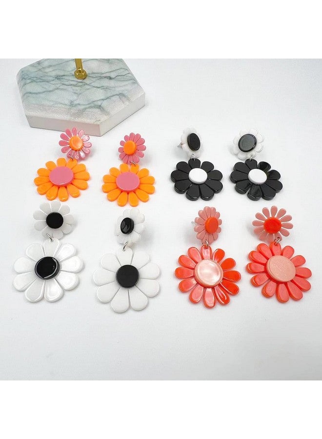 CSIYANJRY99 60S 70S Daisy Earrings For Womenretro Disco Hippie Spring Earrings Bohemian Orange Pink Daisy Flower Dangle Drop Earringsacryli Daisy Jewelry Gifts For Girls Pink - Image 3