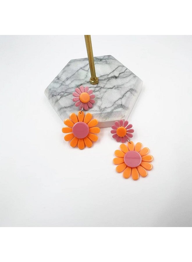 CSIYANJRY99 60S 70S Daisy Earrings For Womenretro Disco Hippie Spring Earrings Bohemian Orange Pink Daisy Flower Dangle Drop Earringsacryli Daisy Jewelry Gifts For Girls Pink - Image 2