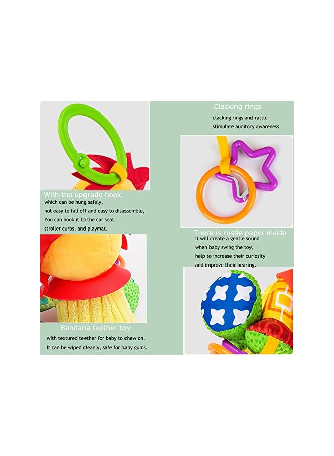 vesus Toys for 0 3 6 9 to 12 Months,Animal Hanging Baby Rattles,Baby Stroller Toy and Car Seat Toy for Infant with Teether Toys,Plush Stuffed Infant Toy with Clip,Newborn Birthday Gifts (lion) - Image 2