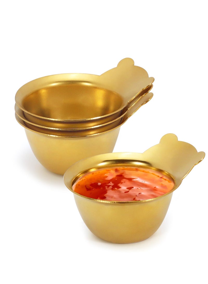 Premium Stainless Steel Sauce Dish Set, 4 Pcs Seasoning Bowls, Elegant Gold Dipping Bowls for Sushi, Metal Ramekins for Ketchup, Soya Sauce, Ice Cream, and Fruit , 1.9" - Image 1