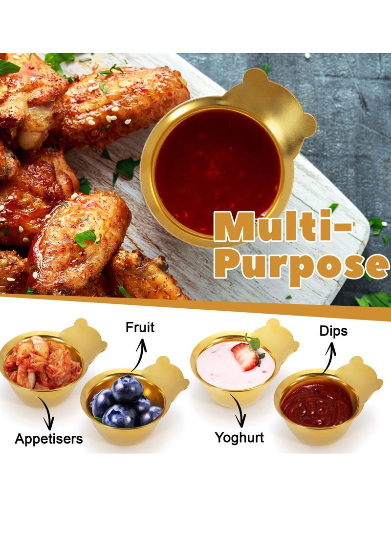 Premium Stainless Steel Sauce Dish Set, 4 Pcs Seasoning Bowls, Elegant Gold Dipping Bowls for Sushi, Metal Ramekins for Ketchup, Soya Sauce, Ice Cream, and Fruit , 1.9" - Image 4