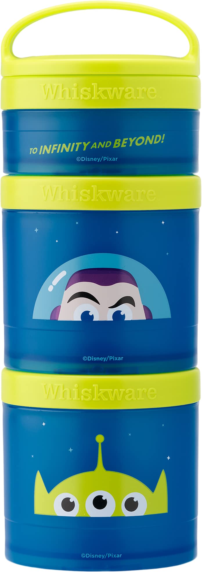 Whiskware Disney Pixar Stackable Polypropylene Snack Containers for Kids and Toddlers, 3 Stackable Snack Cups for School and Travel, Toy Story Buzz Lightyear - Image 1