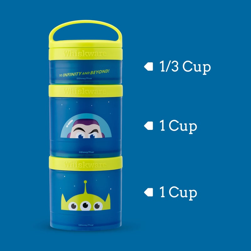 Whiskware Disney Pixar Stackable Polypropylene Snack Containers for Kids and Toddlers, 3 Stackable Snack Cups for School and Travel, Toy Story Buzz Lightyear - Image 2
