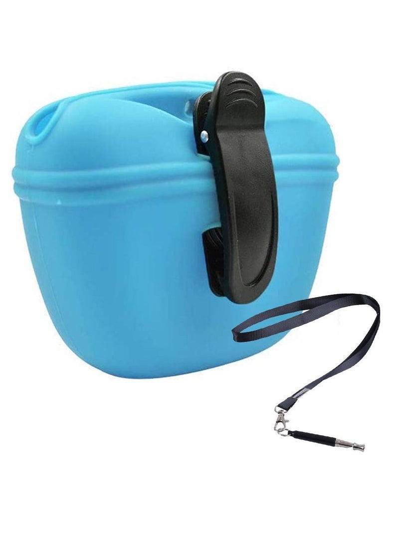 Y&D Dog Treat Pouch, Silicone Training Bag Portable with Magnetic, Auto Closing and Waist Clip 1 Piece （Blue）  - Image 1
