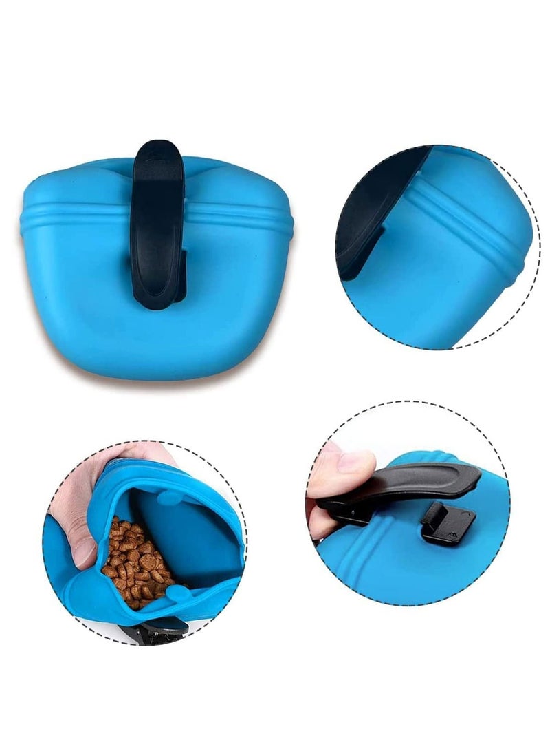 Y&D Dog Treat Pouch, Silicone Training Bag Portable with Magnetic, Auto Closing and Waist Clip 1 Piece （Blue）  - Image 2