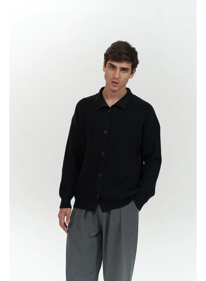 MAI STUDIOS CO.  Bastian Button Detail Black Men's Knit Cardigan. for Men | Best Price UAE