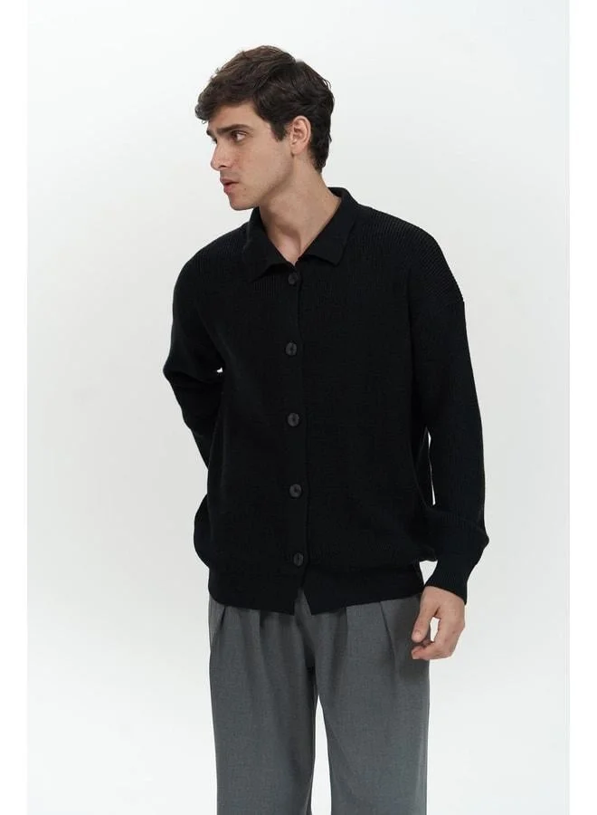 MAI STUDIOS CO. Bastian Button Detail Black Men's Knit Cardigan.