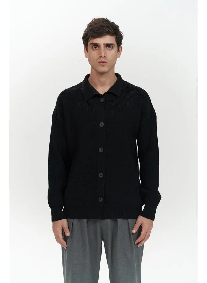 MAI STUDIOS CO. Bastian Button Detail Black Men's Knit Cardigan.