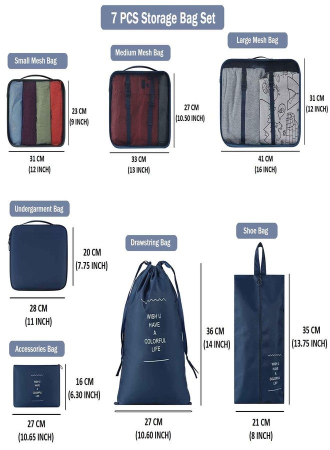 Nightstar 7 Pcs Foldable Luggage and Laundry Bag Pouch Waterproof Travel Toiletry Organizer Garment Storage Bag Portable Packing Cubes (1 Pc) (Navy Blue) - Image 5