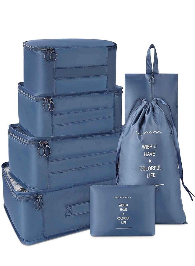 Nightstar 7 Pcs Foldable Luggage and Laundry Bag Pouch Waterproof Travel Toiletry Organizer Garment Storage Bag Portable Packing Cubes (1 Pc) (Navy Blue) - Image 1