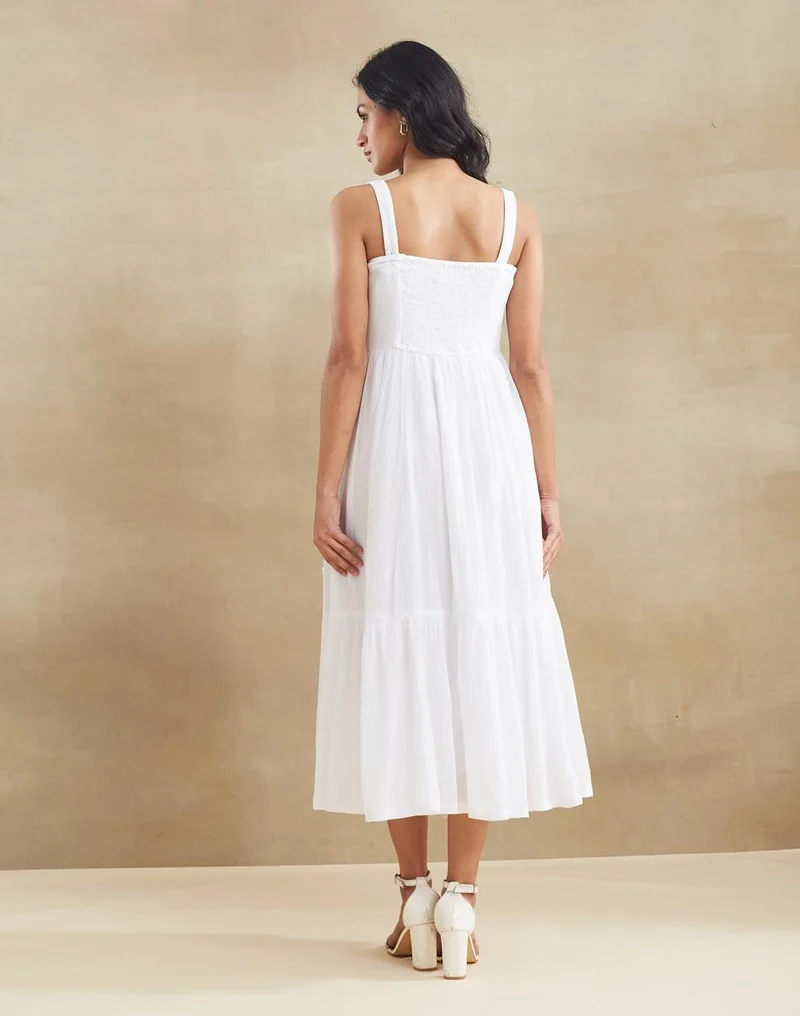 Fabindia  White Cotton Chikankari Midi Dress for Women | Best Price UAE