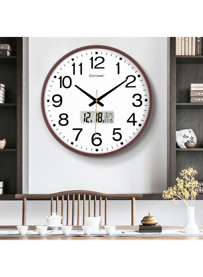 Compas Wall Clock Living Room Quartz Clock Wall-mounted New Clock 3441a Calendar Model Oak Color