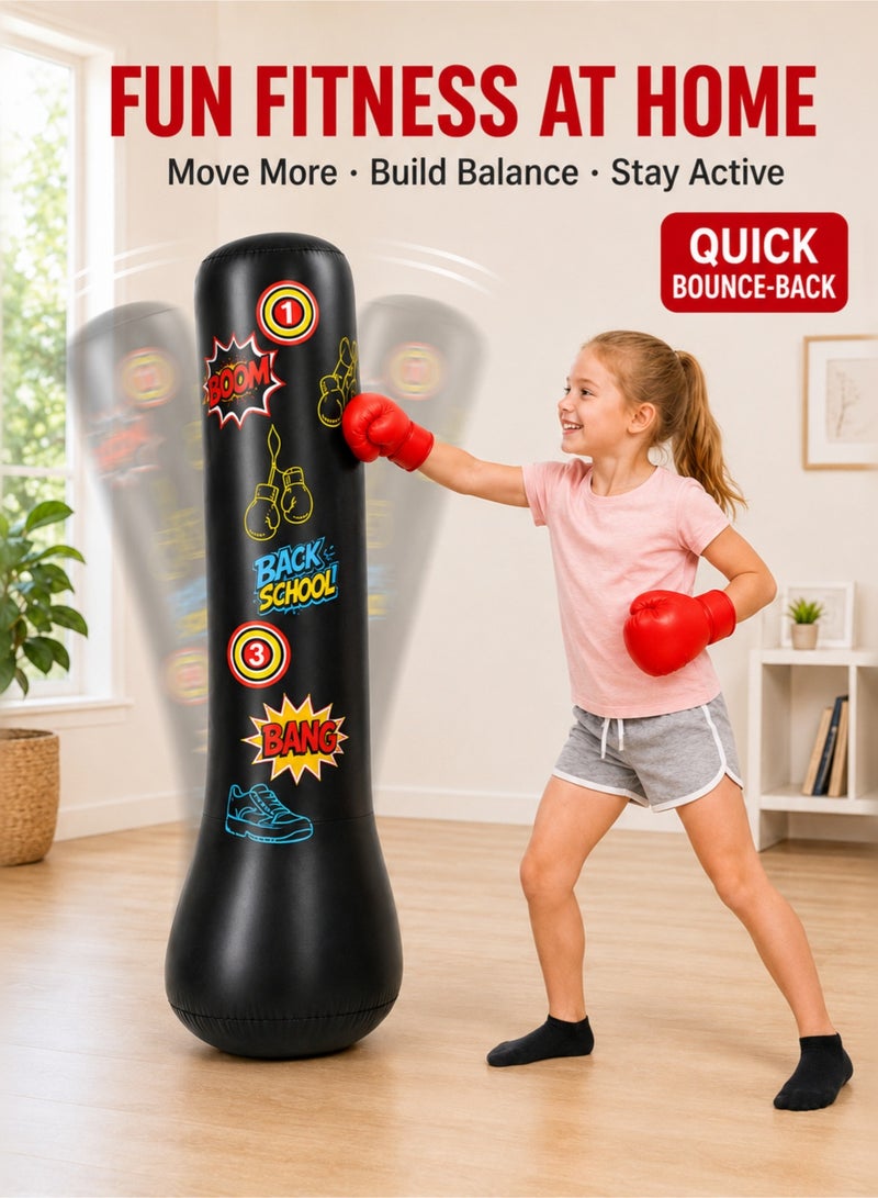 MEI TU Kids Inflatable Punching Bag Set with Boxing Gloves and Foot Pump, 1.2 m Freestanding Bounce-Back Boxing Toy for Stress Relief, Indoor & Outdoor, Black - Image 5