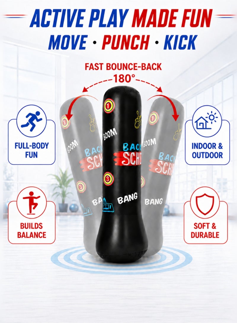 MEI TU Kids Inflatable Punching Bag Set with Boxing Gloves and Foot Pump, 1.2 m Freestanding Bounce-Back Boxing Toy for Stress Relief, Indoor & Outdoor, Black - Image 3