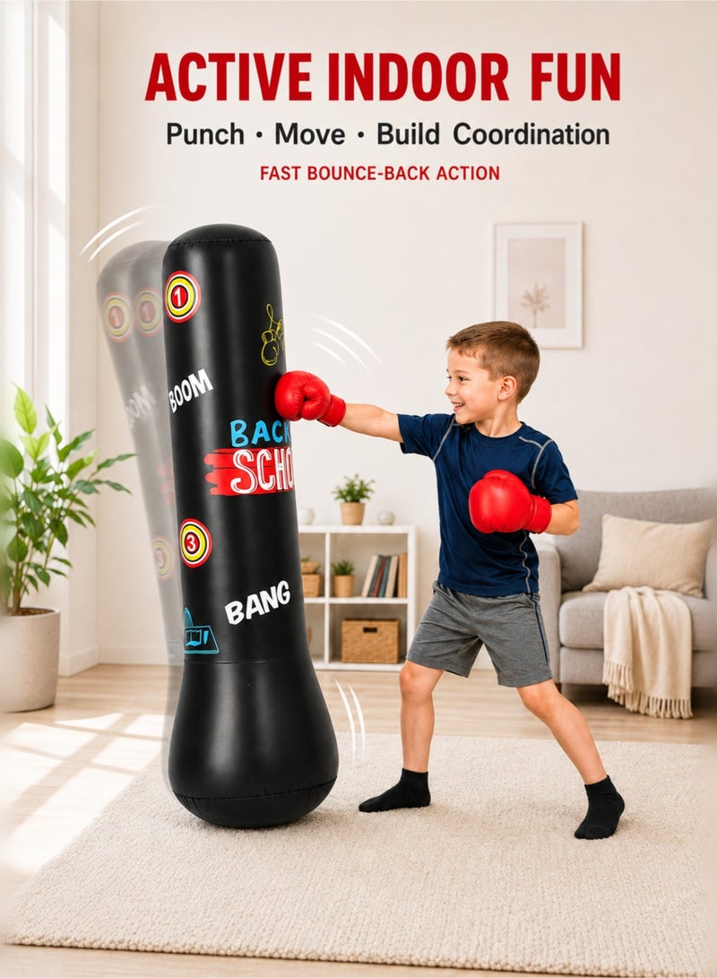 MEI TU Kids Inflatable Punching Bag Set with Boxing Gloves and Foot Pump, 1.2 m Freestanding Bounce-Back Boxing Toy for Stress Relief, Indoor & Outdoor, Black - Image 4
