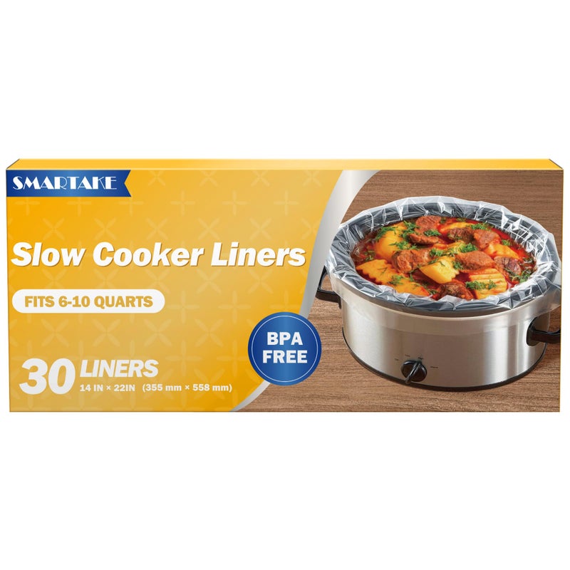 SMARTAKE Slow Cooker Liners, Extra Large Size 14"x 22" Disposable Cooking Bags, Fit 6QT to 10QT for Slow Cooker, Cooking Trays, Suitable for Oval & Round Pots, 30 Liners - Image 1