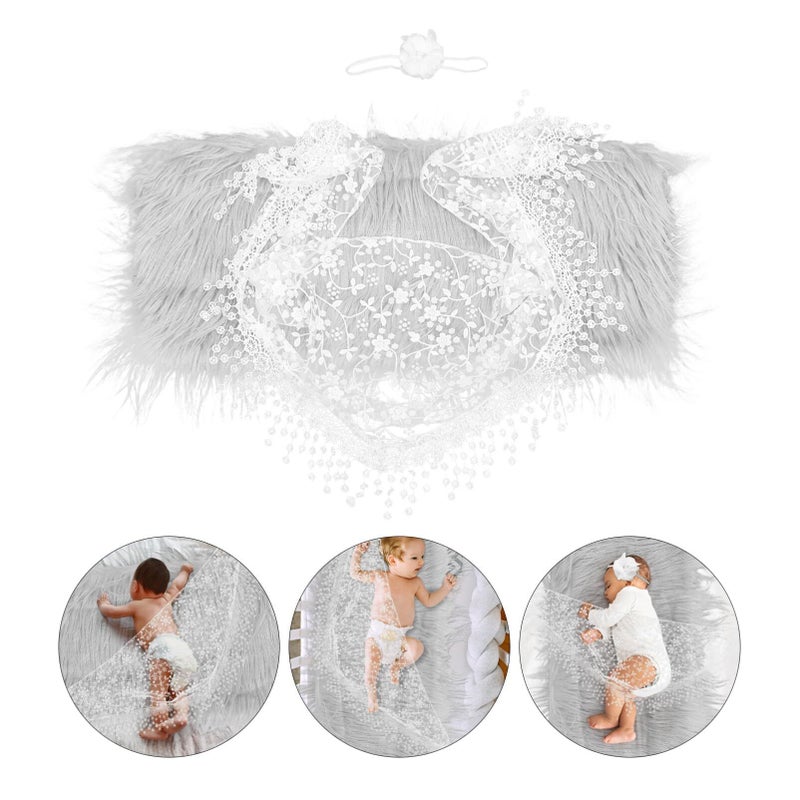 1 Set Newborn Photography Props Cute Elastic Headband Blanket Wrap Kit Grey - Image 4