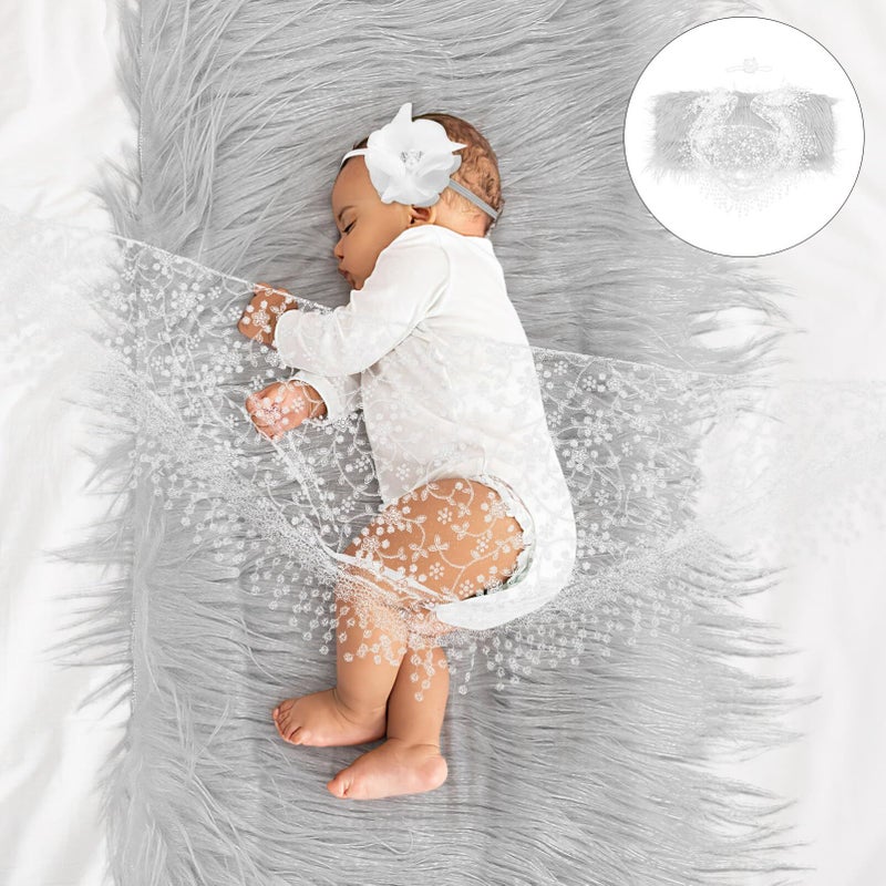 1 Set Newborn Photography Props Cute Elastic Headband Blanket Wrap Kit Grey - Image 5