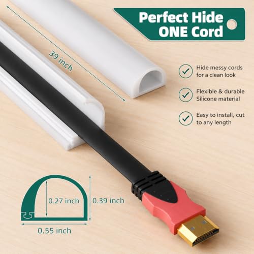 Vannesse Cord Hider Raceway Kit 39 inch Wall Cable Hider for 1 Cable Silicone Material Hiding Wall Mount TV Powers Cords in Home Office W059 H039in White - Image 3