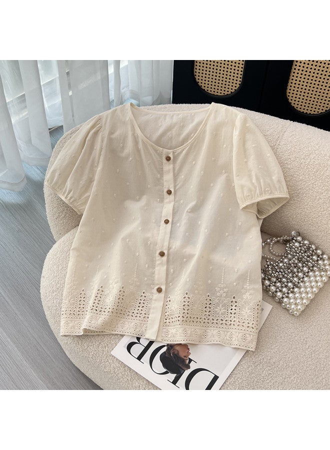 XINYANG sweet & Youthful Round Neck Hollow-out Blouse For Women 2025 Petite Short-sleeved Shirt - Image 2