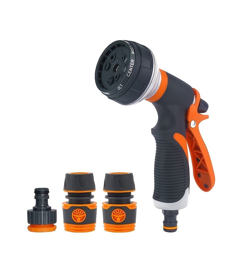 Orange Eight Function Garden Water Gun Set For Rinsing And Watering - Image 1