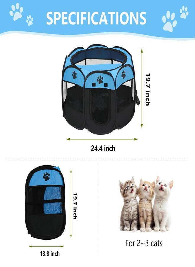 ASFANES Cat Dog Playpen, Puppy Pet Playpen Indoor for Small Dog Crate Tent Cage Outdoor, Portable Pop Up Dogs Enclosure Kennel with Carrying Case for Dogs/Cats/Rabbits Blue. - Image 3