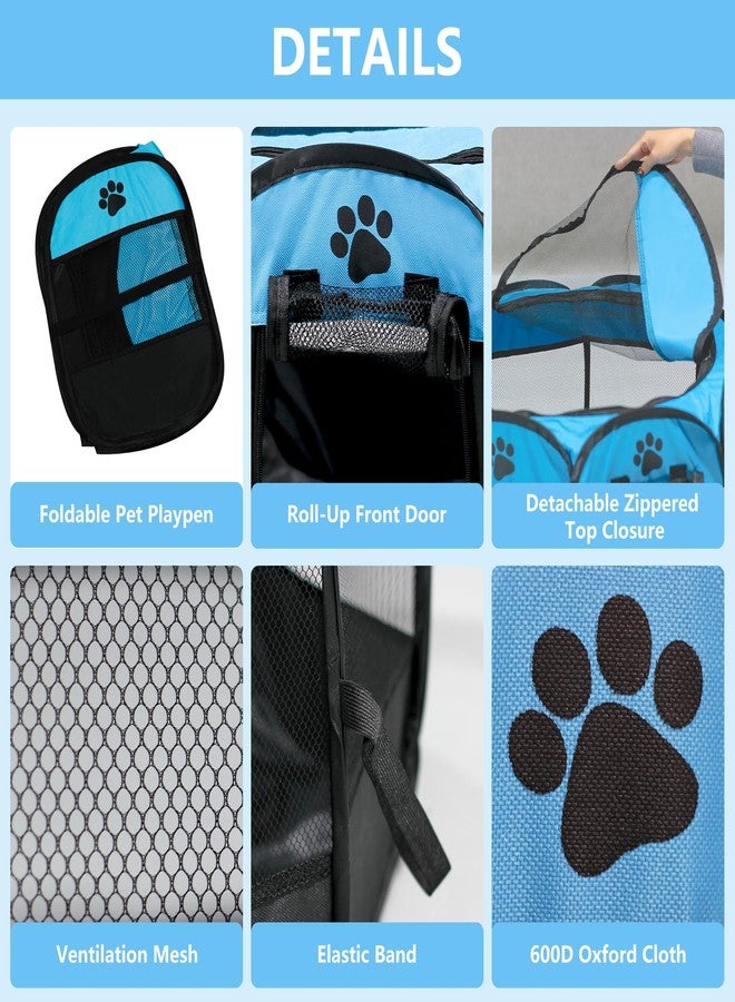 ASFANES Cat Dog Playpen, Puppy Pet Playpen Indoor for Small Dog Crate Tent Cage Outdoor, Portable Pop Up Dogs Enclosure Kennel with Carrying Case for Dogs/Cats/Rabbits Blue. - Image 4