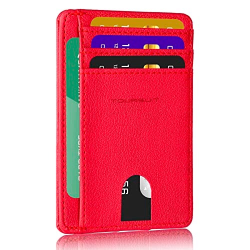 TOURSUIT Travel Minimalist Slim Front Pocket Wallet for Men Women, RFID Blocking Credit Card Holder Case (Red) - Image 1