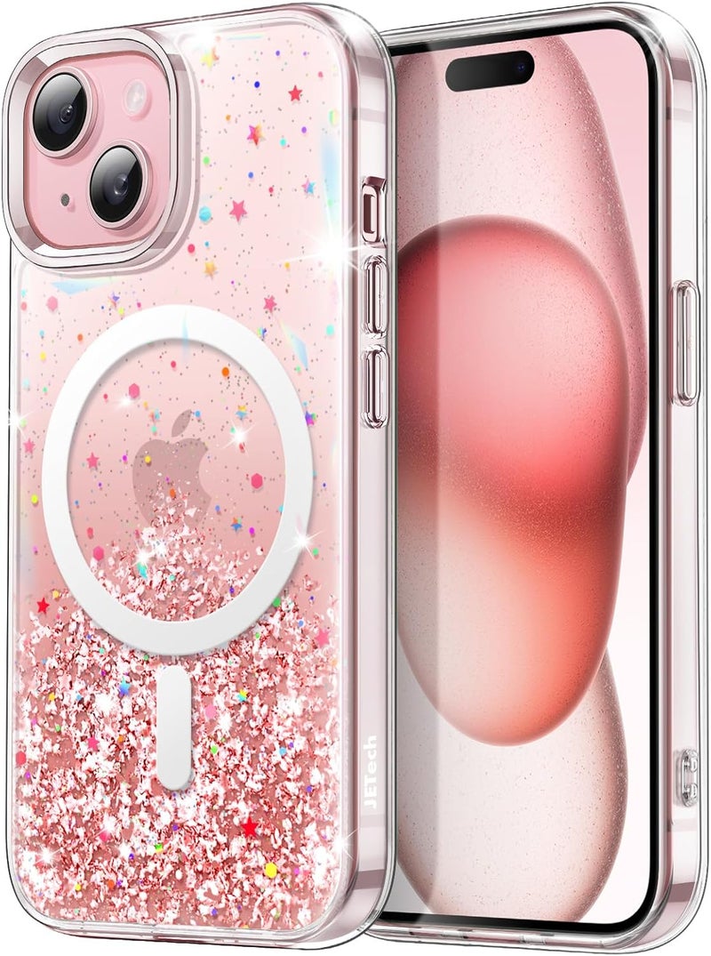 Jetech Glitter Case For Iphone 15 6.1-Inch Compatible With Magsafe, Clear Cute Bling Sparkle For Women And Girls, Shiny Shockproof Magnetic Sparkly Phone Cover Pink - Image 1
