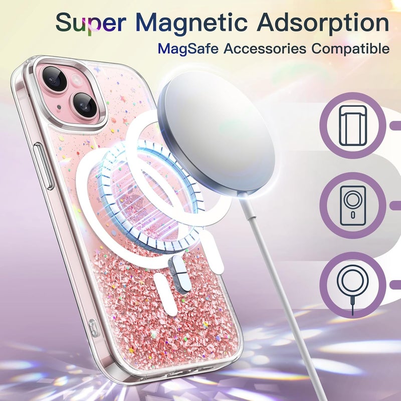Jetech Glitter Case For Iphone 15 6.1-Inch Compatible With Magsafe, Clear Cute Bling Sparkle For Women And Girls, Shiny Shockproof Magnetic Sparkly Phone Cover Pink - Image 4