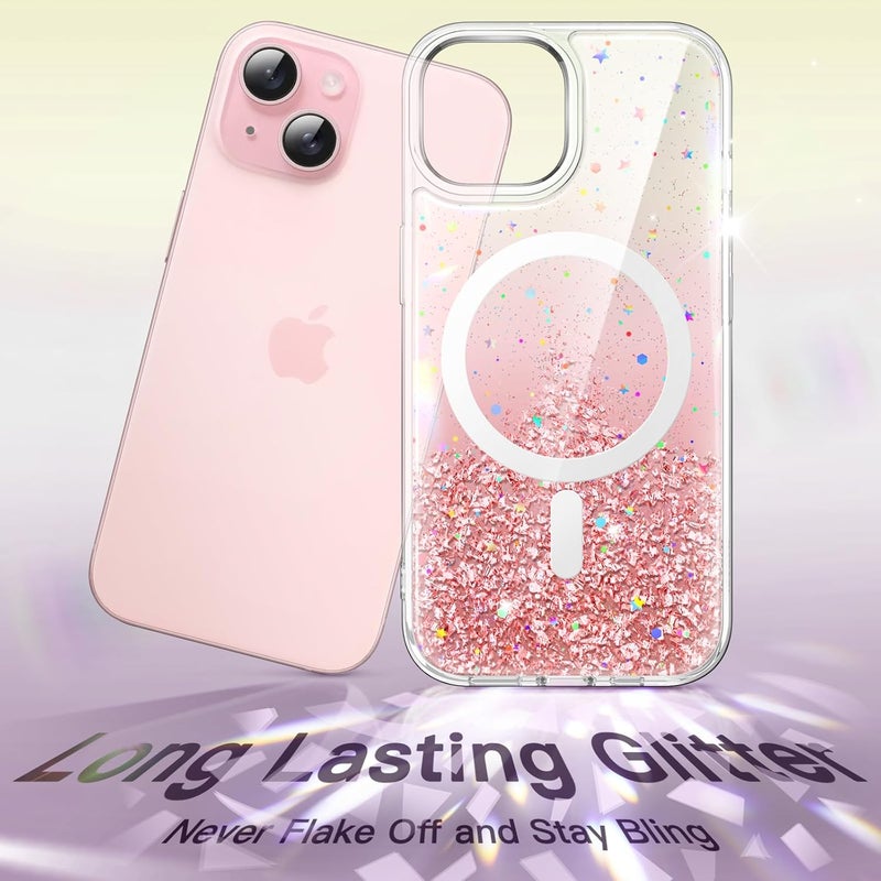 Jetech Glitter Case For Iphone 15 6.1-Inch Compatible With Magsafe, Clear Cute Bling Sparkle For Women And Girls, Shiny Shockproof Magnetic Sparkly Phone Cover Pink - Image 3