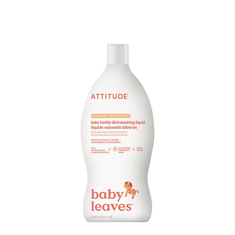 ATTITUDE Baby Dish Soap and Bottle Cleaner EWG Verified Dishwashing Liquid No Added Dyes or Fragrances Tough on Milk Residue and Grease Vegan Pear Nectar 237 Fl Oz