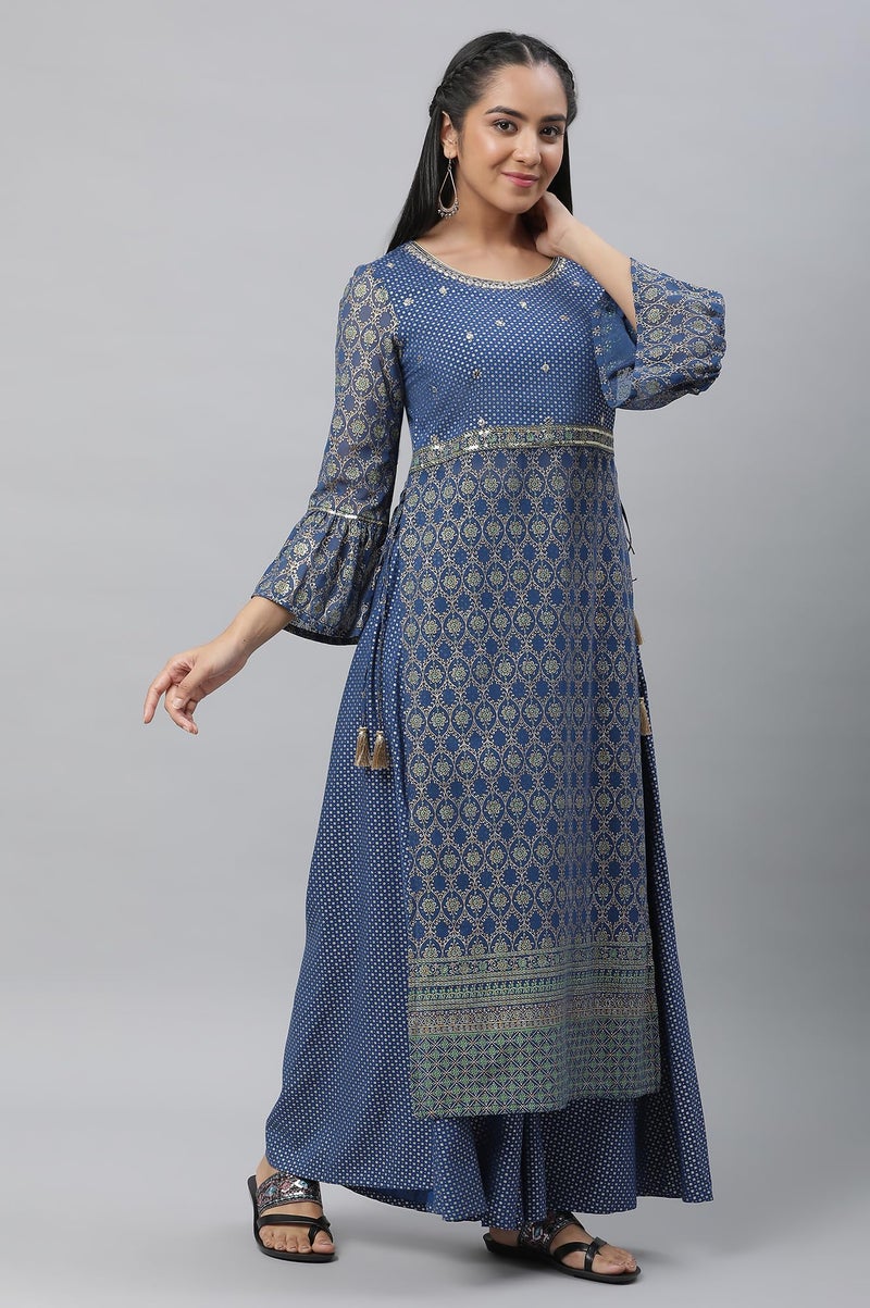 Aurelia Women Bright Blue Polyester Straight Kurta, Palazzos, Dupatta Suit Set_23AUAS13830-507590 - Image 5