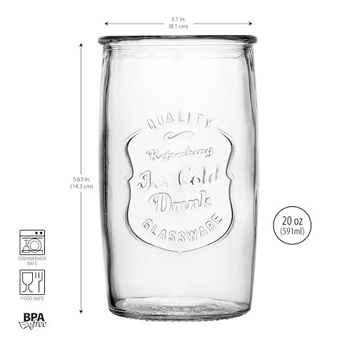 Glaver's Drinking Glasses Set of 4, Vintage Italian Style – Elegant 20 Oz Clear Tumbler Glassware Set– Genuine Artisan-Made for, Refreshing Drinks, Beverages, Cocktails. - Image 4