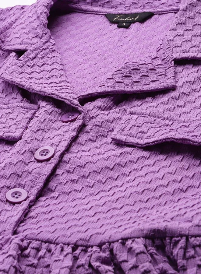 Freehand  Women Relaxed Fit Textured V-Neck Short Sleeve Shirt Dress for Women | Best Price UAE