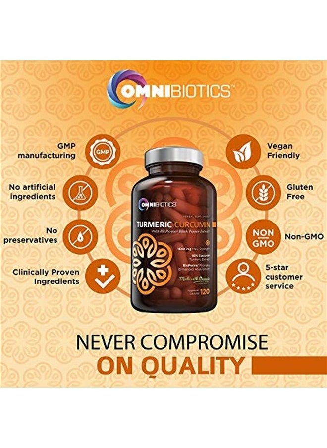 OmniBiotics Organic Turmeric Curcumin Supplement 1500mg with BioPerine | 95% Standardized Curcuminoid Extract & Organic Root Powder with Piperine Black Pepper Fruit (10mg), 120 Vegetarian Capsules  - Image 3