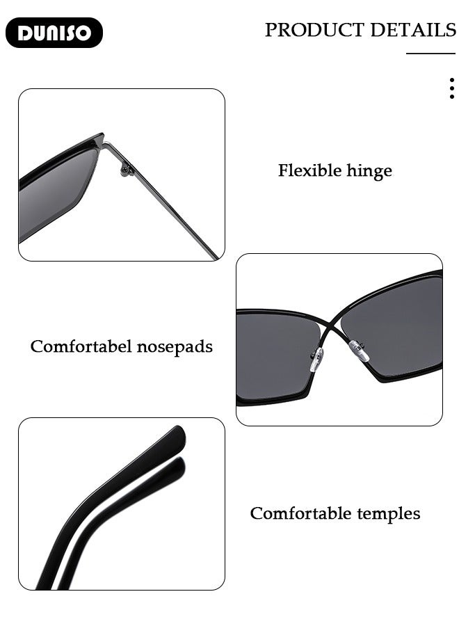 DUNISO Retro Sunglasses for Women, Trendy Square Cat Eye Sunglasses,Classic Driving Ladies Sun Glasses, Fashion Lightweight Rectangle frame， Shades for female Outdoor 100% UV400 Protection - Image 2