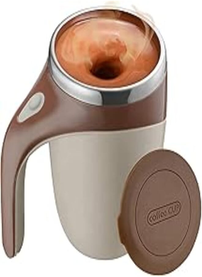 Biki - Automatic Magnetic Stirring 350ml AAA 1.5V Battery Operated Tea/Coffee Mug, Travel Chai Mug, Self-Stirring Tea Cup, Tea Mug, Automatic mixing cup Off Brown/Cream Color (Batteries Not Included) - Image 1
