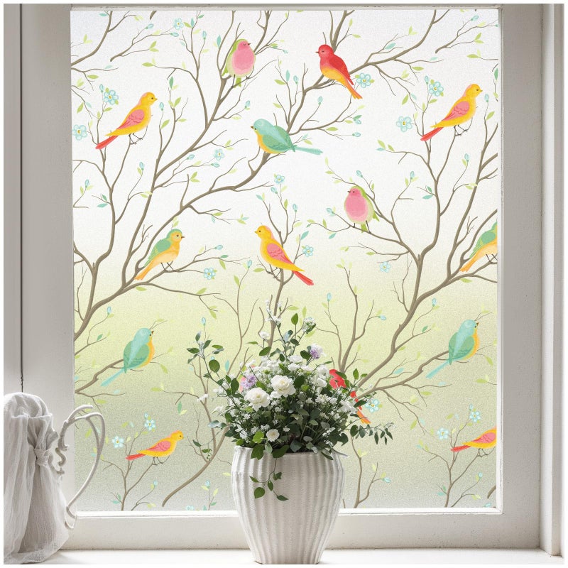 Coavas Stained Glass Window Film Decorative Frosted Glass Window Privacy Film Static Cling NonAdhesive Window Sticker for Front Door Bathroom Heat Control Anti UV 175 x 787 Inches
