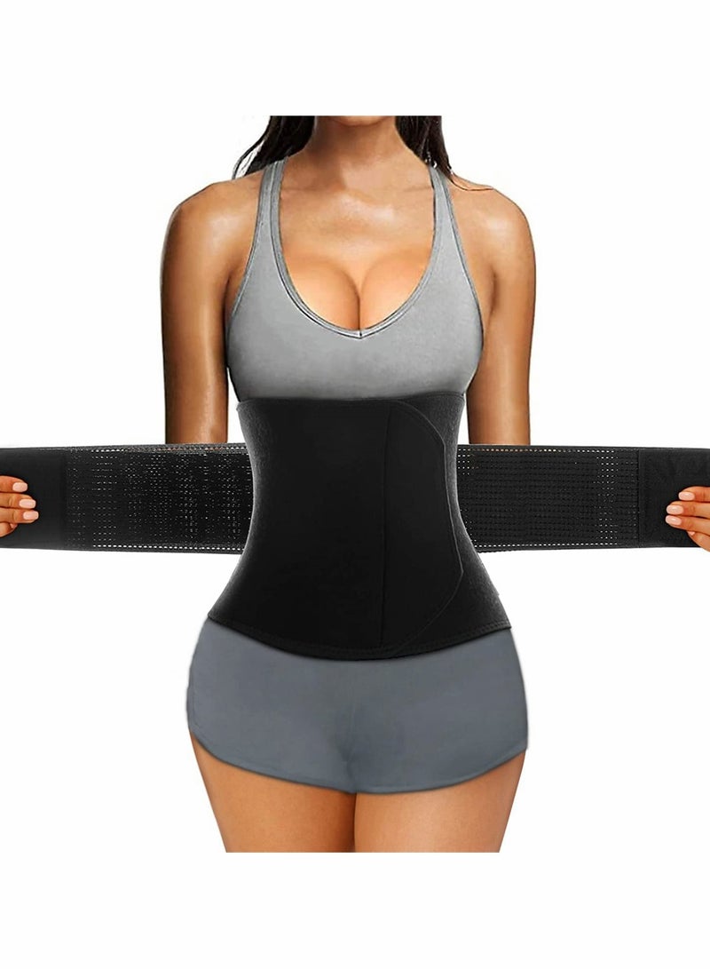 KASTWAVE Waist Trainer Belt for Women, Sport Girdle Belt, Slimming Sauna Waist Trimmer Belly Band Sweat Sports Girdle Belt, Exercise Belt with Adjustable Straps, Slimming Body Shaper Belt (Black, L) - Image 1