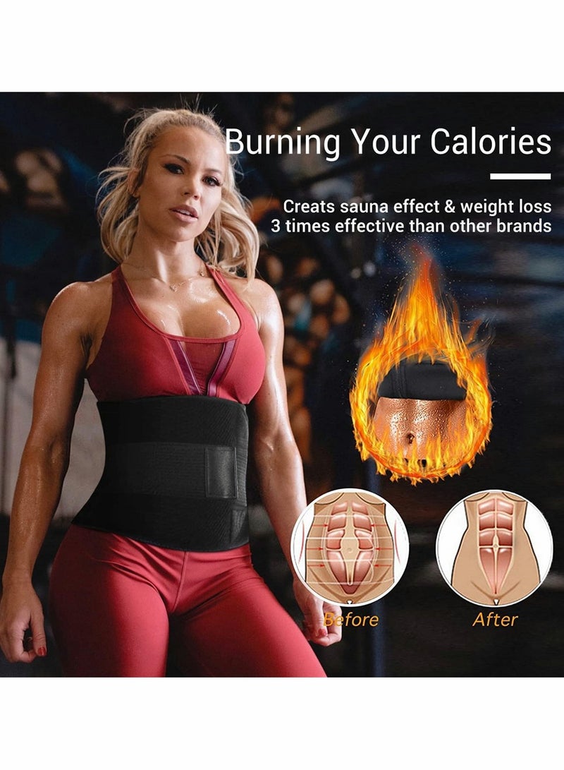KASTWAVE Waist Trainer Belt for Women, Sport Girdle Belt, Slimming Sauna Waist Trimmer Belly Band Sweat Sports Girdle Belt, Exercise Belt with Adjustable Straps, Slimming Body Shaper Belt (Black, L) - Image 2