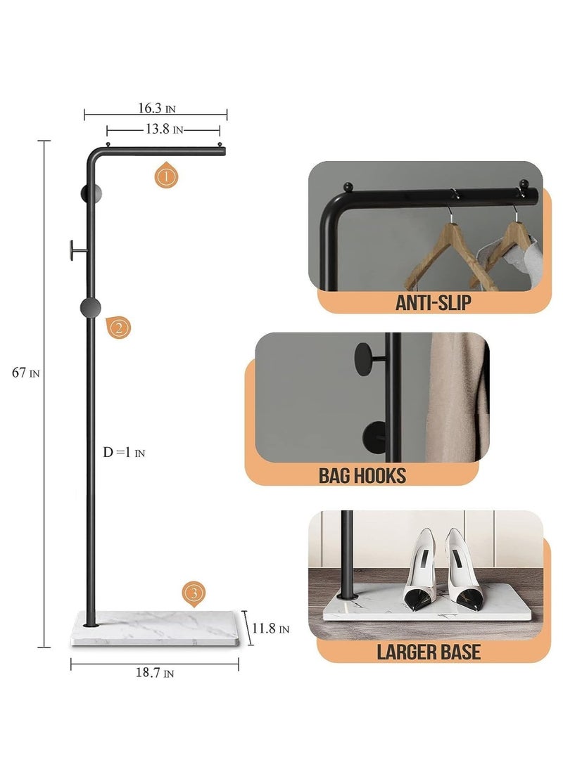 Bluejw Metal Coat Rack Freestanding with Natural Marble Base 67” 170cm Entryway Coats Hanger Stand with 3 Hooks, Home Bedroom Hotel Hall Tree for Coats, Hats, Scarves, Clothes, and Handbags  - Image 5