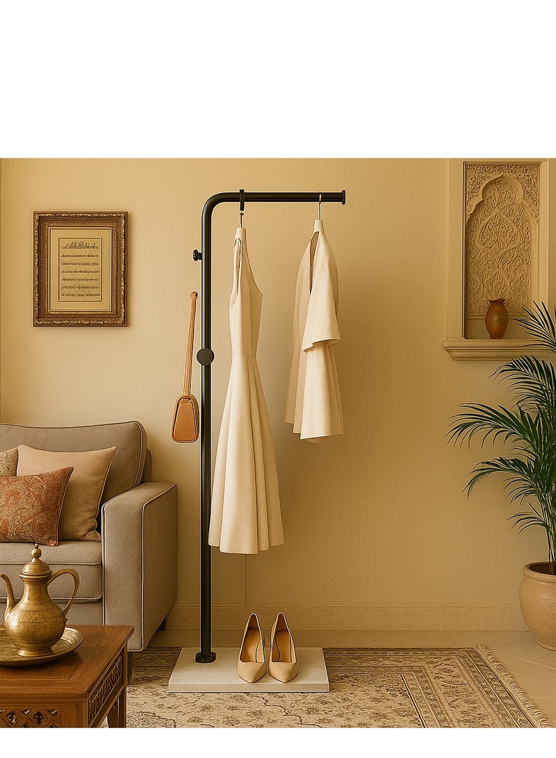 Bluejw Metal Coat Rack Freestanding with Natural Marble Base 67” 170cm Entryway Coats Hanger Stand with 3 Hooks, Home Bedroom Hotel Hall Tree for Coats, Hats, Scarves, Clothes, and Handbags - Image 1
