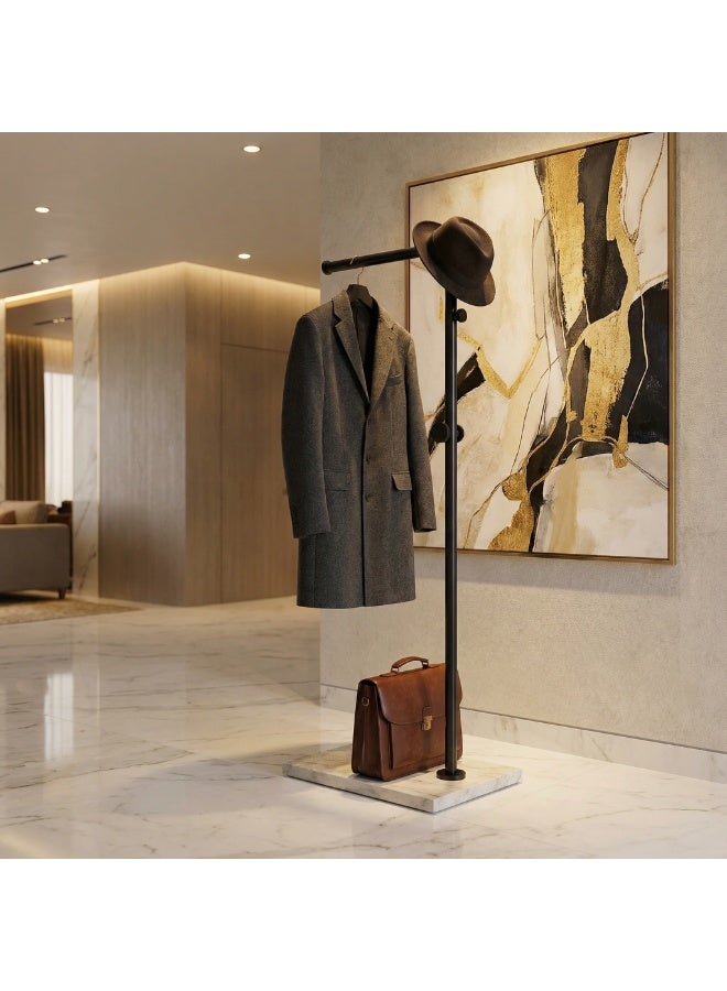 Bluejw Metal Coat Rack Freestanding with Natural Marble Base 67” 170cm Entryway Coats Hanger Stand with 3 Hooks, Home Bedroom Hotel Hall Tree for Coats, Hats, Scarves, Clothes, and Handbags - Image 2